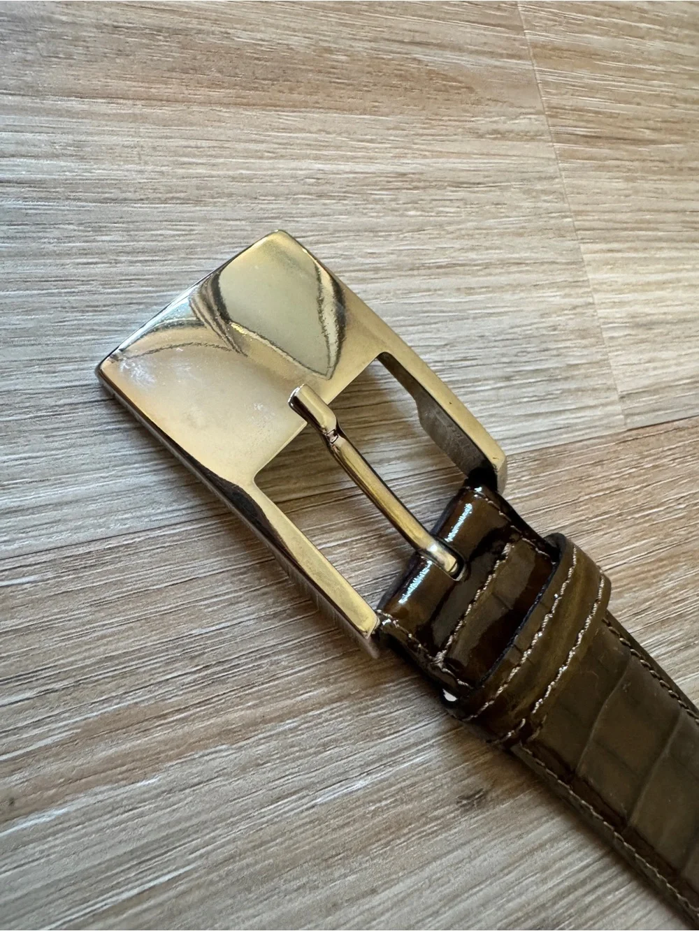 Doncaster Brown Croc Embossed Patent Leather Belt Made in Italy Size 31